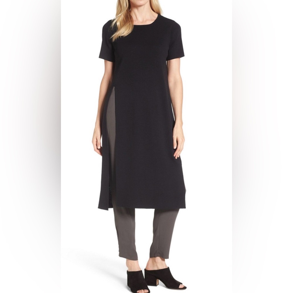 Eileen Fisher Black Wool Crepe Tunic- Petite P